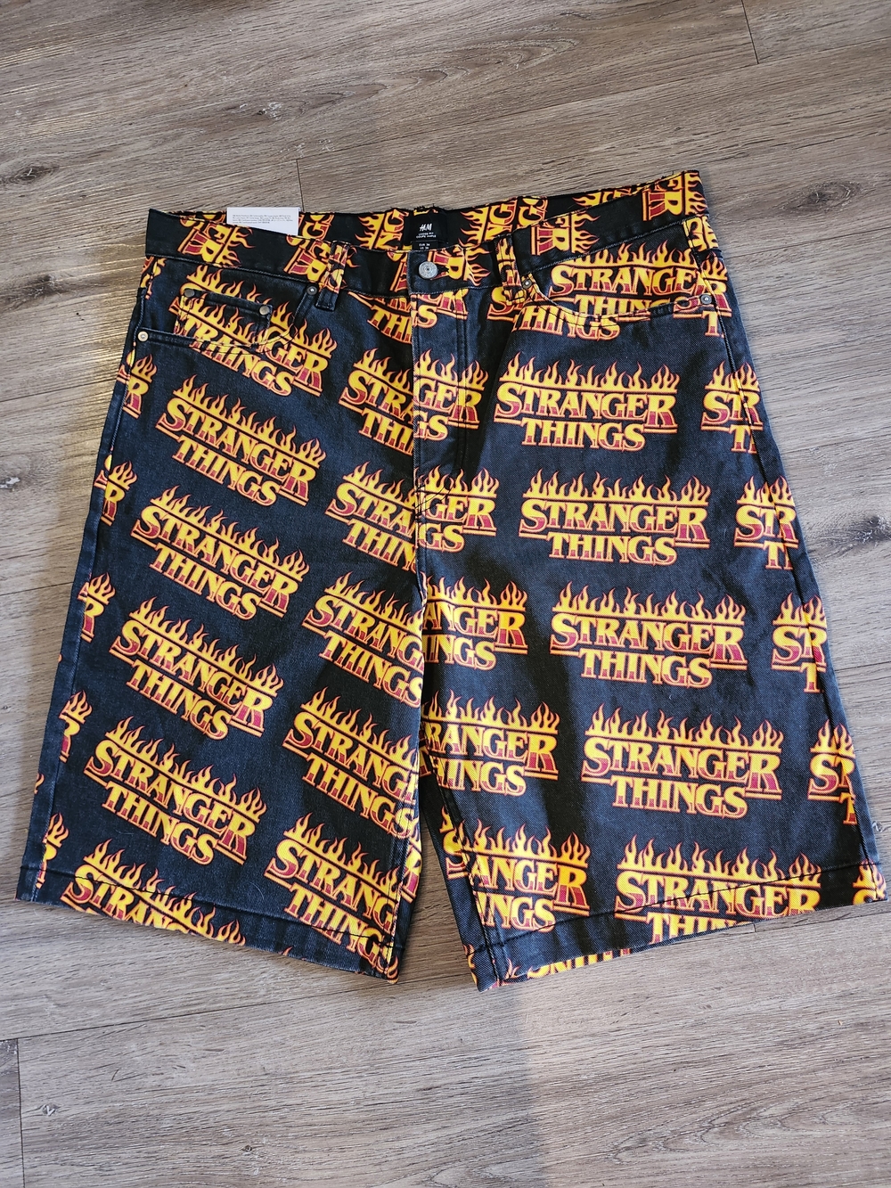 H&M Black Stranger Things Flame Logo Jean Shorts